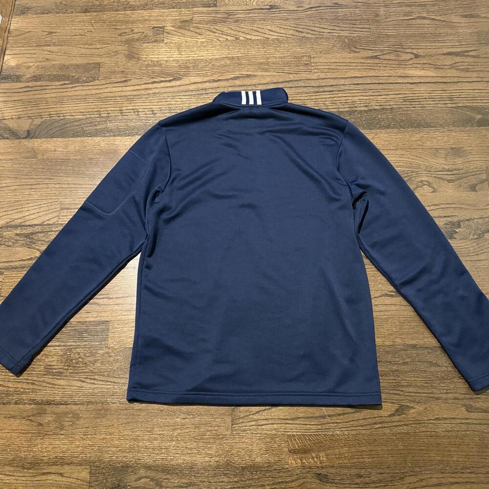 NWOT Men's Adidas Navy Blue & White Quarter Zip Fleece Lined Pullover Medium - Picture 2 of 6